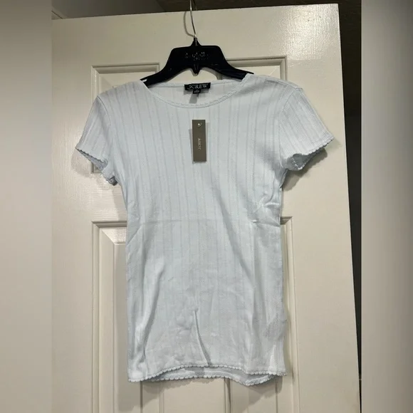 J. Crew Women's Light Blue Pointelle Short-Sleeve T-Shirt, Size XS - Picture 4 of 10
